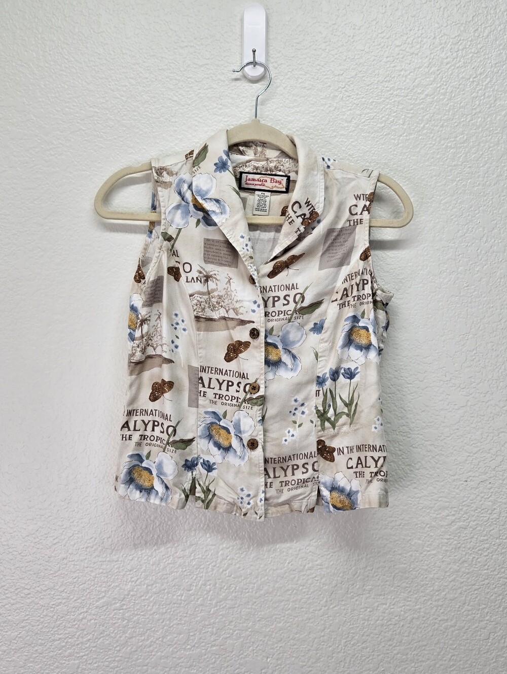 VTG Jamaica Bay Sleeveless Button-up Unique Tropical Calypso Floral Print PS